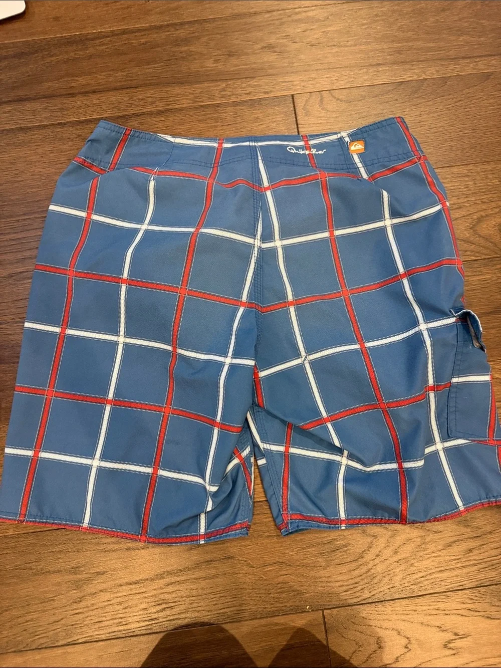 Quiksilver Waterman Collection Blue Plaid Swim Trunks Size Large (?)